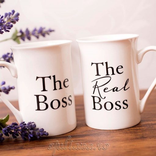 cani de cafea pentru cuplu si miri The Boss The Real Boss