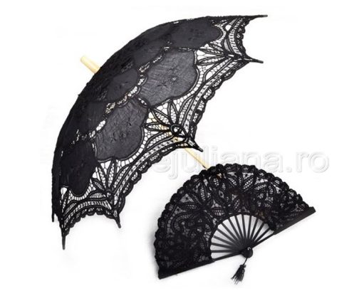 Evantai si umbrela de dantela neagra pentru femei