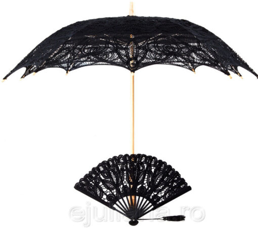 Evantai si umbrela de dantela neagra pentru femei
