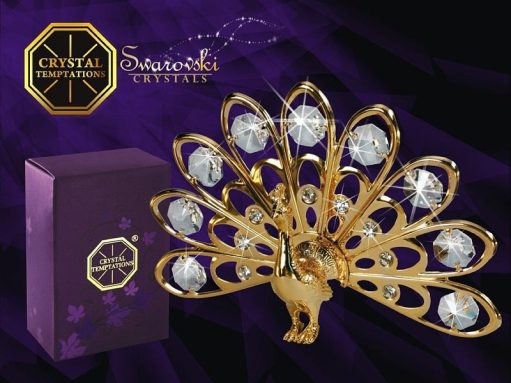 Paun cu cristale Swarovski placat cu aur de 24 cadou pentru femei