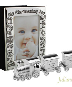 Album foto tren argintat mot dinte cadou de botez pentru baiat