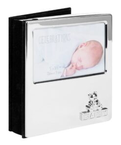 Album foto argintat pentru bebelusi cu ursulet cadou pentru botez