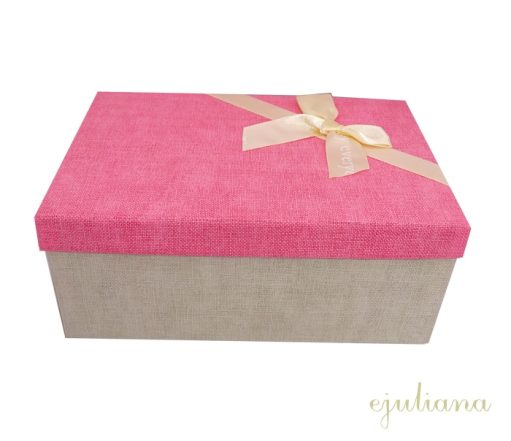 Cutie de cadou cu capac roz decorat cu fundita crem